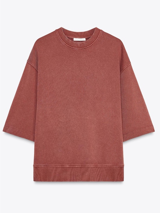 Zara Tops - Zara Rust Red Boxy Short-Sleeve Sweatshirt
